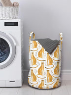 Ambesonne Leopard Laundry Bag Pack of 2, Cheetahs from the Cat Family Savannah Animal, Hamper Basket with Handles Drawstring Closure, 13" x 19", White Orange