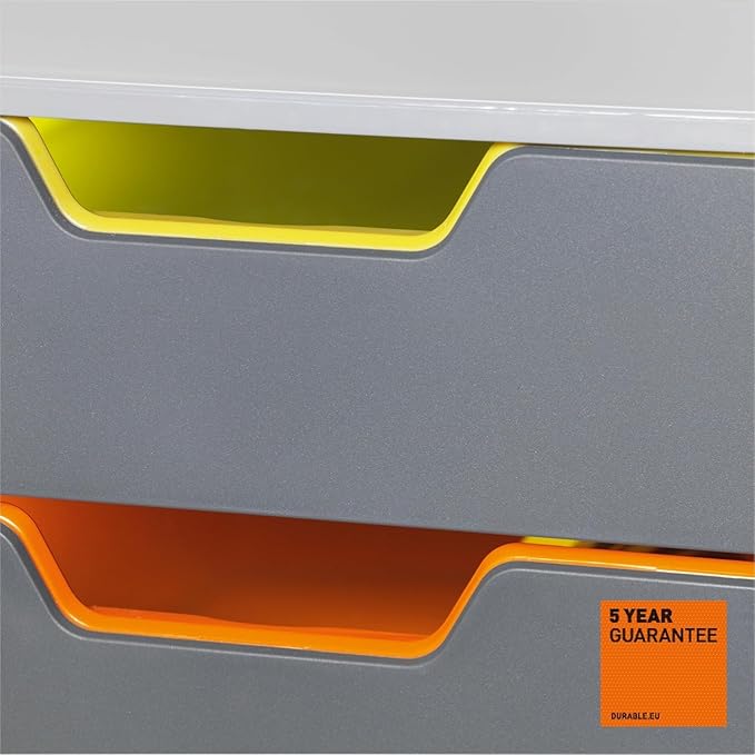 Durable Varicolor 5 Drawer Unit - Gray Desktop Drawer Set with 5 Color Coded Draws - Perfect for Storing Documents and Paper Work