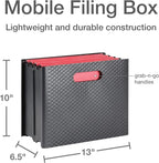 Pendaflex Mobile File Box with Handles, Easy Set Up, Collapse Down and Store Away, 13"W x 10"H x 6.5"D, Holds Letter Size Files, Black (126118)