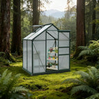 Aluminum Greenhouse with Polycarbonate Panels, Walk-in Garden Greenhouse for Outdoor Plant Growing, Durable Structure for Year-Round Gardening (Multi + Particle Board+MDF)