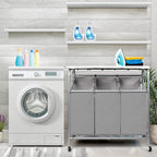 3 Bags Laundry Sorter Cart, Heavy Duty Rolling Laundry Hamper Sorter with Ironing Board(Grey)