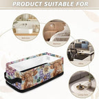 Narrow Storage Basket Small Toilet Paper Storage Bins Collapsible Canvas-like Fabric Organizer for Bathroom Kitchen Living Room Accessories and Decor, Boho Flower Highland Cow