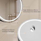 WallBeyond 24 in Round LED Medicine Cabinet with Mirror, Black Bathroom Cabinet with Storage, 3 Color Stepless Dimmable Lights, Anti-Fog, Memory Function, Hardwired, Surface Mount