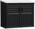 Greesum Outdoor Storage Shed 34 Cu Ft with Lockable Doors, Waterproof Outdoor Storage Cabinet for Trash Cans, Patio Cushions, Gardening Tools with Wood Grain Finish (Black)