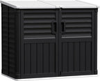 Greesum Outdoor Storage Shed 34 Cu Ft with Lockable Doors, Waterproof Outdoor Storage Cabinet for Trash Cans, Patio Cushions, Gardening Tools with Wood Grain Finish (Black)