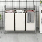 3-Bag Laundry Sorter Cart with Rolling Lockable Wheels, Removable Bags, 32.68 x 15.75 x 33.46 in, Black, Beige and Grey (Beige)