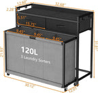Laundry Hamper Laundry Basket with 3 Section Pull-Out Rolling Bags, Laundry Sorter for Organization and Storage with 2 Pull-Out Drawers for Laundry Room, Bathroom, Bedroom Use (Black)
