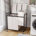 3-Compartment Laundry Cart with Lockable Wheels & Lid 180L Large Wheeled Laundry Basket Heavy-Duty Sorting Organizer for Laundry Room (White)