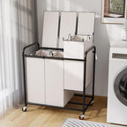 3-Compartment Laundry Cart with Lockable Wheels & Lid 180L Large Wheeled Laundry Basket Heavy-Duty Sorting Organizer for Laundry Room (White)
