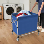 Commercial Laundry Cart with Wheels,Folding Laundry Hamper Cart,Heavy Duty Rolling Basket with Large Capacity, Sorter Trolley for Home Hotel Apartment (Blue, 34.25 * 20.47 * 30.7in)