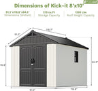 Patiowell 8x10 FT Plastic Shed Outdoor Storage Shed with Floor, Resin Garden Tool Shed Lockable Door & Two Windows for Patio, Backyard, Bike & Organizer, Beige
