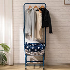 ALIMORDEN Laundry Cart with Clothes Rack, Rolling Laundry Butler with Wire Storage Rack，Navy Blue