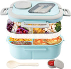 Adults Bento Lunch Box,Salad Container Large 43oz Salad Bowl, Bento-Style Tray for Toppings, 3oz Sauce Container for Dressings, and Built-In Reusable Fork