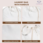 LFH Home Cotton Canvas Extra Large Laundry Bag with Handle, Stylish Drawstring Heavy Duty Laundry Bags For Travel, Home, Hotel, College Dorm and Camp Storage Bag 24x36 Inch, White
