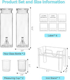 2 Pack Glass Laundry Detergent Dispenser with Stand, Laundry Soap & Fabric Softener Dispenser for Laundry Room Organization and Storage, 76oz Laundry Liquid Containers with Labels, Measuring Cups