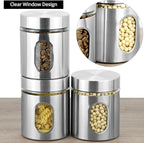 QWORK 6 Pack 20 oz Stainless Steel Glass Kitchen Canisters Set, Airtight Food Storage Containers with Window, for Flour Cookies Spices Grains