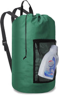 Laundry Bag Backpack Durable Laundry Bag with Shoulder Straps and Mesh Pockets Portable Laundry Dirty Clothes Hamper Bag for College Dorm (Green)