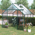 Double Sliding Door Polycarbonate Greenhouse with Rain Gutter and Roof Vent, Raised Base and Anchor Aluminum Heavy Duty Walk-in Green House, Outdoor Patio Sunroom (Green, 73.75*94.5*89.5in)