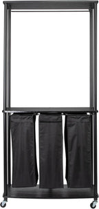 Household Essentials 3-Bag Laundry Center, Smooth Laminate Shelving, Sturdy Steel Frame