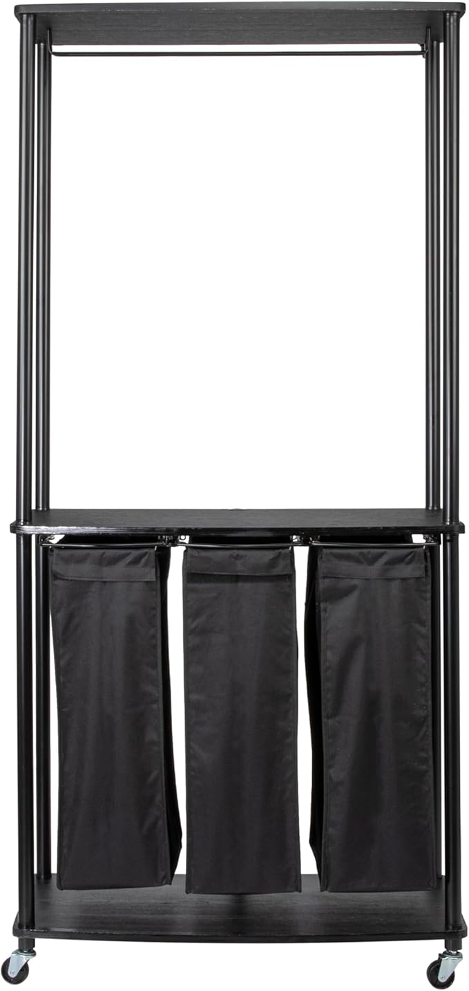 Household Essentials 3-Bag Laundry Center, Smooth Laminate Shelving, Sturdy Steel Frame