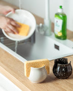Kitchen Sponge Holder, Ceramic Dish Sponge Holder Kithen Sink Organizer Farmhouse Brush Holder Dish Rack for Bathroom, Kitchen, Sink, Black
