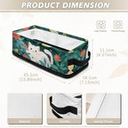 Small Bathroom Storage Basket Narrow Storage Bins Fabric Organizer Rectangular Bedroom Essentials Storage Container for Home Office Organization, White Cat Flower Green Leaves