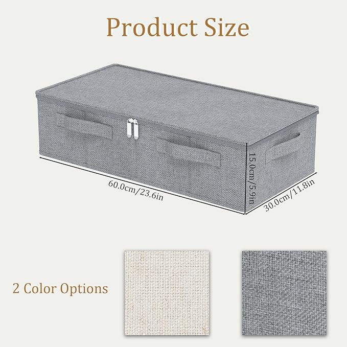 Underbed Storage Box, Foldable Under Bed Bins Container, Fabric Closet Organizer with Lid, for Clothes, Sheets, Blankets, 23.6x11.8x5.9in, Grey, 3 Pack