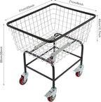 Heavy-Duty Wire Laundry Cart, 1.8 Bushel Rolling Laundry Basket with Wheels, Metal Commercial Wire Laundries Basket Cart for Clothes Storage and Organization (20 * 15.7 * 26in)