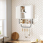Bathroom Wall Cabinet with 2 Door and Adjustable Shelf, Farmhouse Medicine Cabinet with Towel Rack, 3-Tier Wall Mounted Storage Cabinet Over The Toilet for Bathroom Laundry Room, White