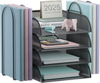 4 Tier Stackable Paper Tray Organizer for Desk, Office Desk Accessories, Paper Sorter Organizer for Letter/A4 Office File Folder Holder (Black, 16.1" x 13.2" x 10.12")