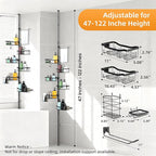 Shower Caddy Corner, 6 Tier Tension Pole Rod Bathroom Organizer Shelves, Adjustable Bathtub Shampoo Stand Rack with Towel Rack 2 Holders for Inside Shower Storage, Floor to Ceiling 47-122 Inch, Black