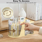 Marte Vanci 360° Rotating Desk Organizer with 2 Drawer, Desktop Rotating Pen Holder with 6 Slots, Small Makeup Organizer, Multifunctional Desk Accessories for Office, Home(Beige)