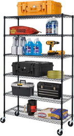 BestOffice | 6-Tier Wire Storage Shelves with Wheels | 18x48x78 | Black | Adjustable Racks | Heavy-Duty Metal Shelf, Holds Upto 600 lbs | No-Tool Assembly | Ideal for Home & Garage Shelving