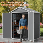 LARBANKE 6×4FT Waterproof Outdoor Storage Shed with Floor and Slop Roof,Garden Storage Tool Shed with Lockable Door&Window,Resin Shed with Ramp&Vent Suitable for Patio,Backyard,Garden,Lawn,Gray