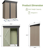 Devoko 5 x 3 FT Metal Storage Shed with Floor Frame Waterproof Garden Tool Shed with Lockable Door, Outdoor Shed Storage House for Backyard Patio Lawn, Brown