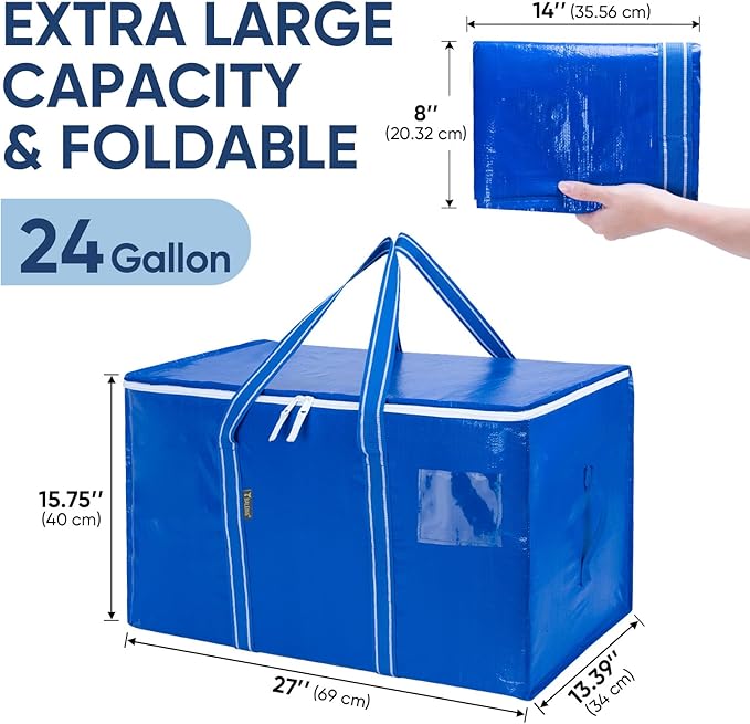 BALEINE 2-Pack Oversized Moving Bags with Reinforced Handles, Heavy-Duty Storage Tote for Clothes, Moving Supplies (Royal Blue, 2-Pack)