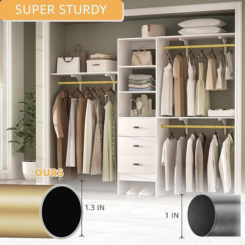 1.3 Inch Diameter Closet Rods for Hanging Clothes 17-87 Inch Adjustable, Metal Heavy Duty Closet Pole, Gold Closet Bar for Hanging Clothes, Suitable for Closet, Wardrobes, Bathroom, Windows