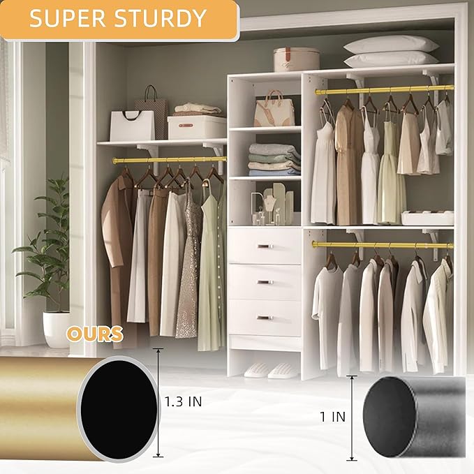 1.3 Inch Diameter Closet Rods for Hanging Clothes 17-39 Inch Adjustable, Metal Heavy Duty Closet Pole, Gold Closet Bar for Hanging Clothes, Suitable for Closet, Wardrobes, Bathroom, Windows