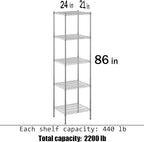 21" Deep x 24" Wide x 86" Height Wire Shelving Kit | 5-Tier | NSF Commercial Storage Rack Unit