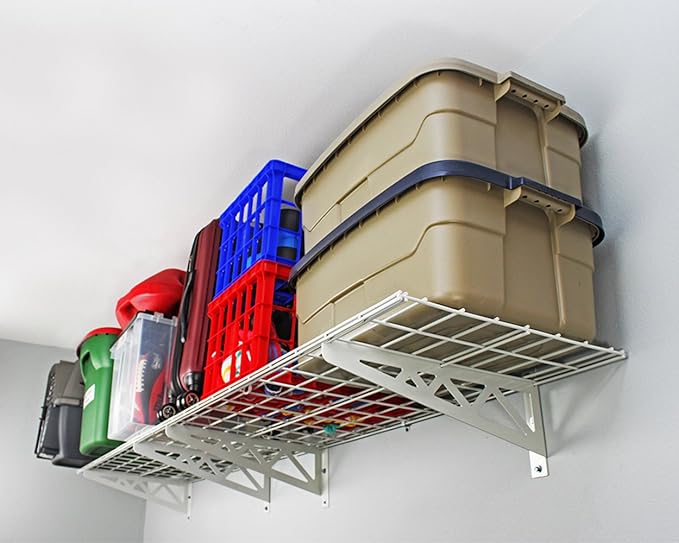 SafeRacks Wall Shelves - 2 Pk 18"x36" Wall Mountable Shelving Unit for Storage Rack, Pantry Shelves, Utility Shelving, Heavy Duty Shelves w/ 4 Versatile Accessory Hooks, 500lbs Capacity, White