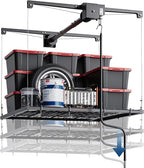 GarveeHome Adjustable 4x4 ft Ceiling Storage Rack, Heavy Duty Overhead Garage Rack with 300 Lb Capacity and Auto Safety Lock, Ideal for Attic and Basement Organizing
