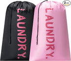 2 Pack XL Travel Laundry Bag, Machine Washable Dirty Clothes Organizer with Drawstring,Large Enough to Hold 4 Loads of Laundry, Easy Fit a Laundry Hamper or Basket Travel Essentials 24" x 36"