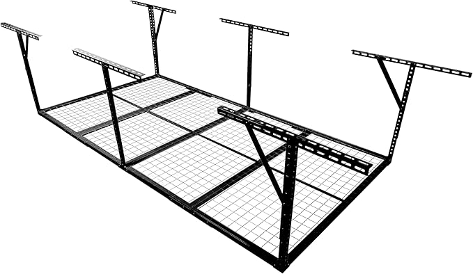 3x8FT Overhead Garage Storage Rack, Heavy-Duty Metal Garage Ceiling Storage Rack, 22"-40" Adjustable Ceiling Drop-Down, 600 lb. Loading Weight Capacity, Black Color
