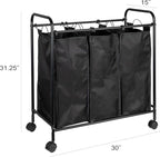 Household Essentials Rolling Triple Laundry Sorter, Black