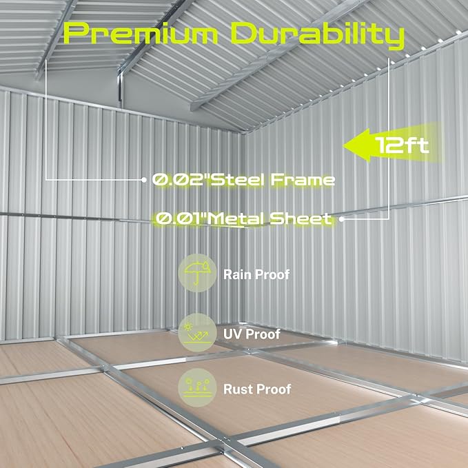 12' x 10' XL Outdoor Storage Shed, Sturdy Metal Building w/Floor and Operable Window for Garden, Backyard, Poolside and Lawn, Brown