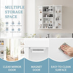 Shintenchi Bathroom Wall Cabinet with Mirror, Mounted Medicine Cabinets with 4 Internal and 6 Open Shelves, Mirrored Door Over The Toilet Storage, Solid White