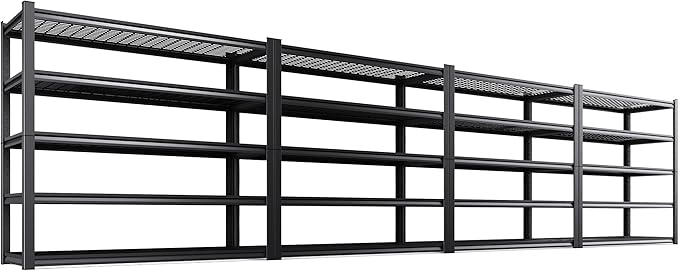 4Pack 59" W Heavy Duty 5-Tier Garage Shelving Unit,2500 lbs Capacity Adjustable Metal Storage Rack, Boltless Steel Shelves for Garage, Basement, Warehouse, Pantry & Kitchen 72"x59"x20",Black