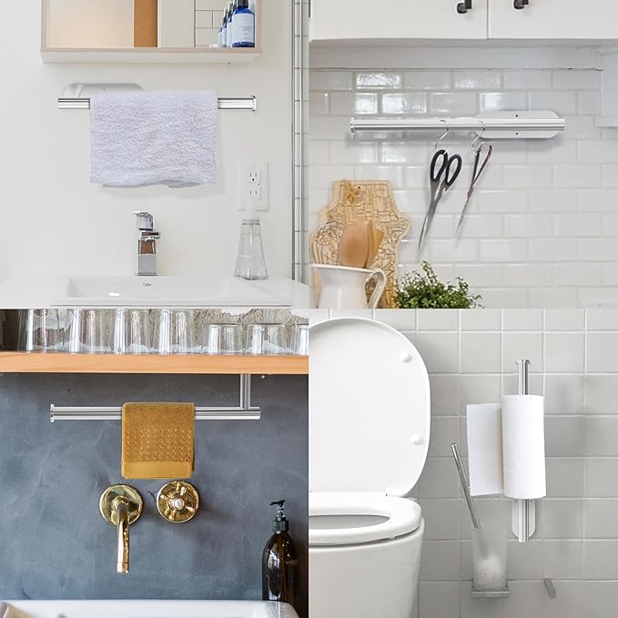 YeeBeny Silver Paper Towel Holder Kitchen Roll Holder, Paper Towel Holder - Self Adhesive or Drilling, Under Cabinet Paper Towel Rack, Wall Mounted Paper Towel(Silver)