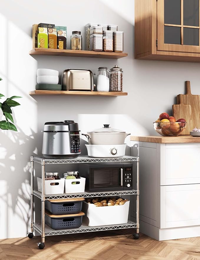 Simple Deluxe Heavy Duty 3-Shelf Shelving Unit, 24.02" D x 13.78"W x 21.97" H, 3 Tier, Chrome