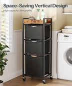 HOOBRO Vertical Laundry Hamper with Wheels, Slim 3 Section Laundry Sorter, Space Saving Rolling Laundry Cart with Removable Bags & Shelf, Laundry Basket for Bathroom, Bedroom, Rustic Brown